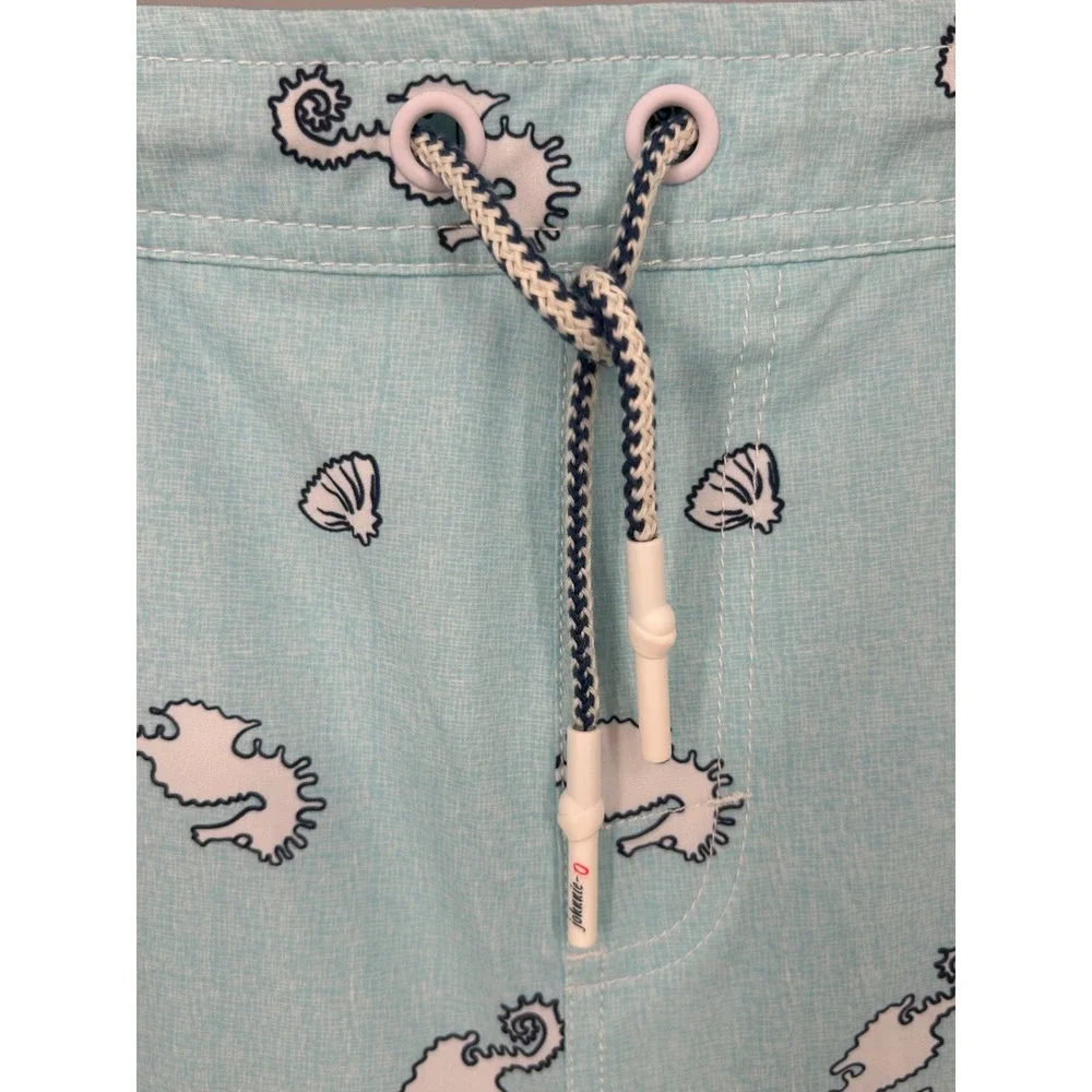 NEW Johnnie-O Boys 16 Light Blue Seahorse Shell Print Swim Trunks Board Shorts
